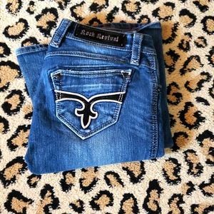 Rock Revival Charlotte Easy Boot. Blk button and back pockets. Sz 24 In 32